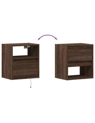 Comodini a Parete con luci LED 2 pz Rovere Marrone
