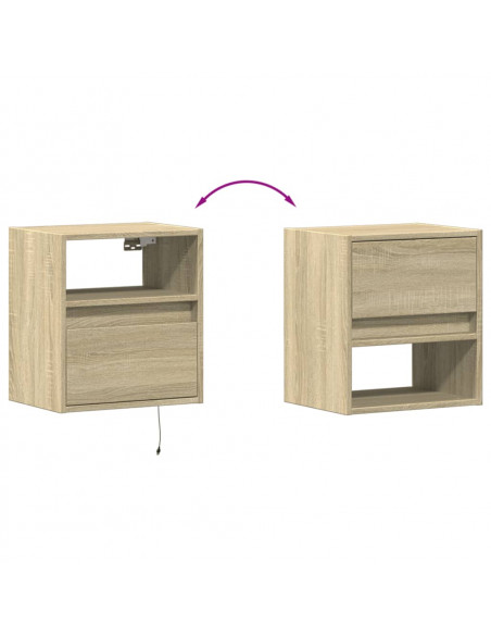 Comodini a Parete con luci LED 2 pz Rovere Sonoma