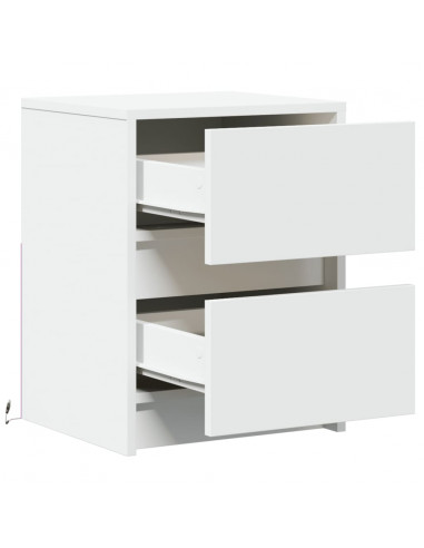 Comodini con Luci LED 2pz Bianchi in Legno Multistrato