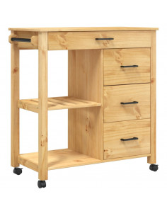 Carrello da Cucina MONZA 84x40x90 cm in Legno Massello di Pino 2