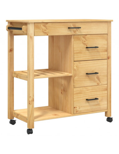 Carrello da Cucina MONZA 84x40x90 cm in Legno Massello di Pino
