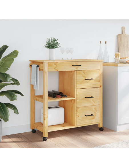 Carrello da Cucina MONZA 84x40x90 cm in Legno Massello di Pino