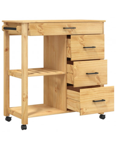 Carrello da Cucina MONZA 84x40x90 cm in Legno Massello di Pino
