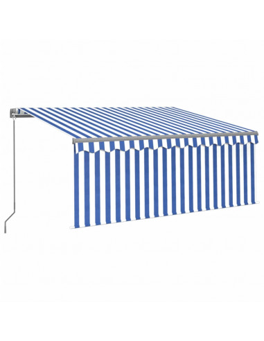 Tenda Sole Retrattile Manuale con LED 3x2,5m Blu e Bianco