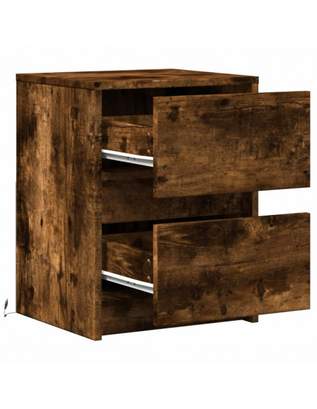 Comodini con Luci LED 2pz Rovere Fumo in Legno Multistrato