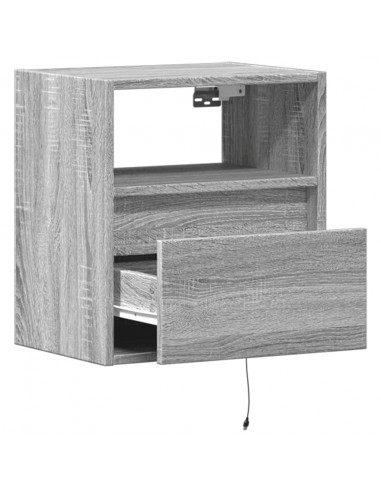 Comodino a Parete con luci LED Grigio Sonoma