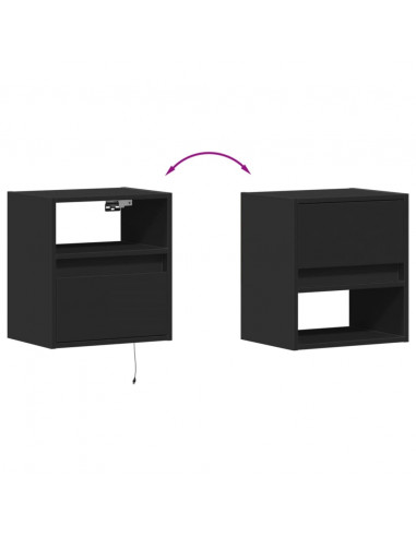 Comodino a Parete con Luci LED Nero