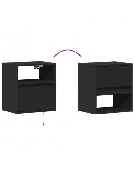 Comodino a Parete con Luci LED Nero
