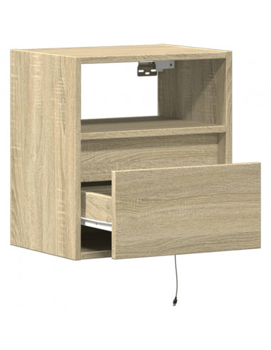 Comodino a Parete con luci LED Rovere Sonoma