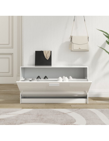 Panca Porta Scarpe Bianco Lucido 80x24x45 cm Legno Multistrato