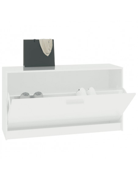 Panca Porta Scarpe Bianco Lucido 80x24x45 cm Legno Multistrato