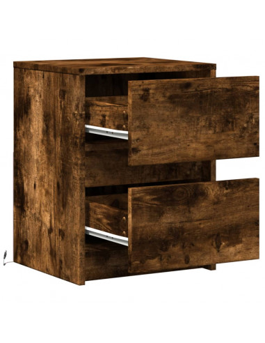 Comodino con Luci LED Rovere Fumo in Legno Multistrato