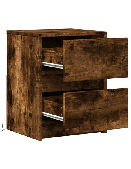 Comodino con Luci LED Rovere Fumo in Legno Multistrato