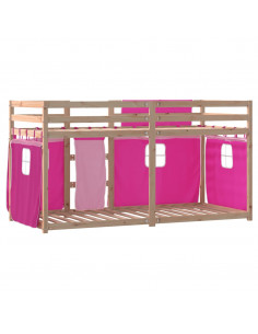 Letto a Castello con Tende Rosa 80x200 cm Legno Massello Pino 2