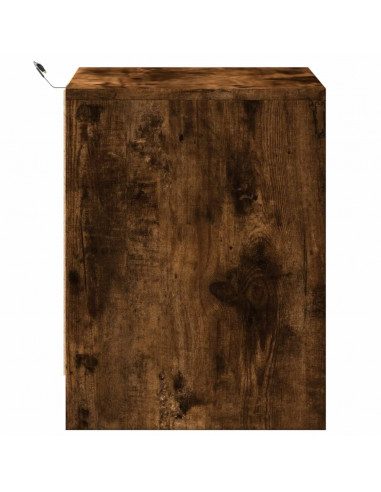 Comodino con Luci LED Rovere Fumo in Legno Multistrato