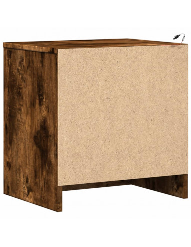 Comodino con Luci LED Rovere Fumo in Legno Multistrato