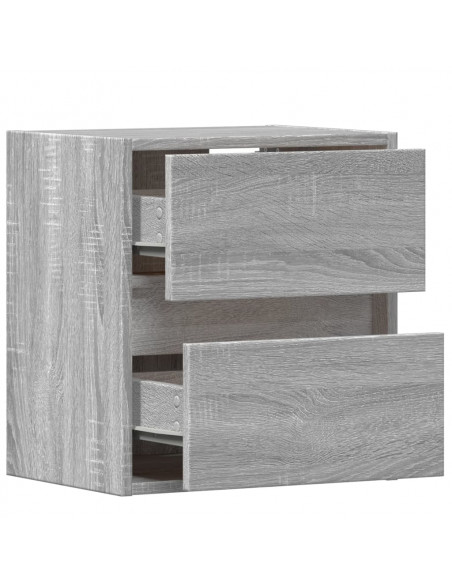 Comodini a Parete con luci LED 2 pz Grigio Sonoma