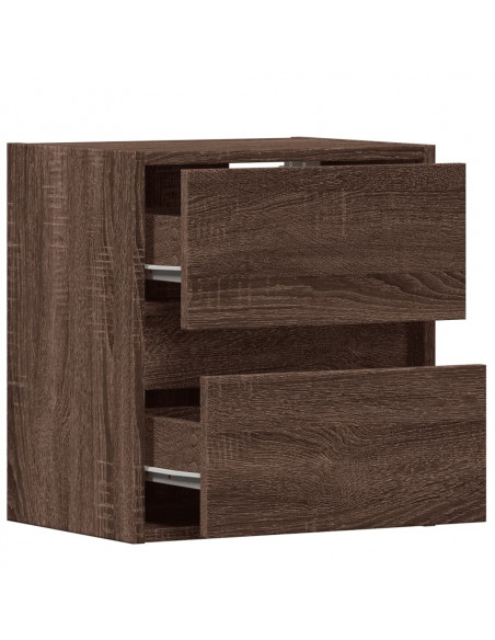 Comodini a Parete con luci LED 2 pz Rovere Marrone