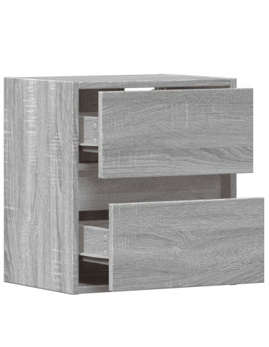 Comodino a Parete con luci LED Grigio Sonoma