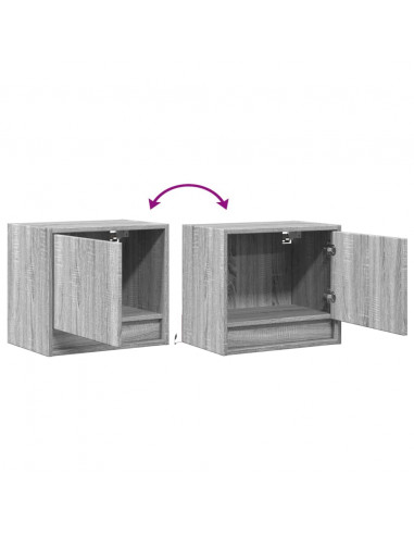 Comodini a Parete con luci LED 2 pz Grigio Sonoma