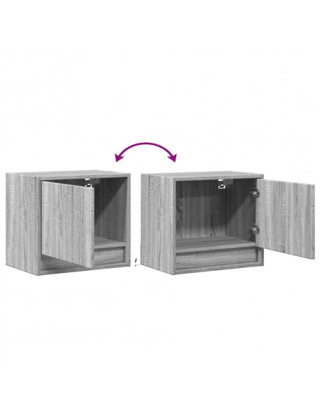 Comodini a Parete con luci LED 2 pz Grigio Sonoma