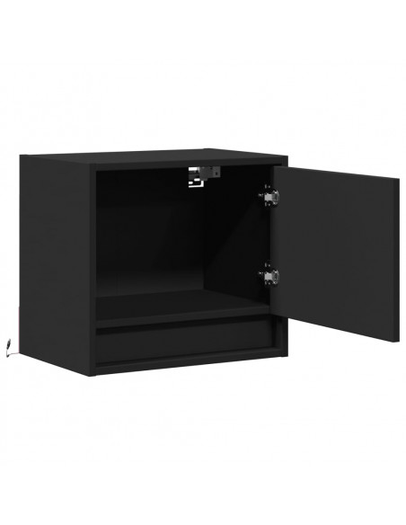 Comodini a Parete con Luci LED 2 pz Neri