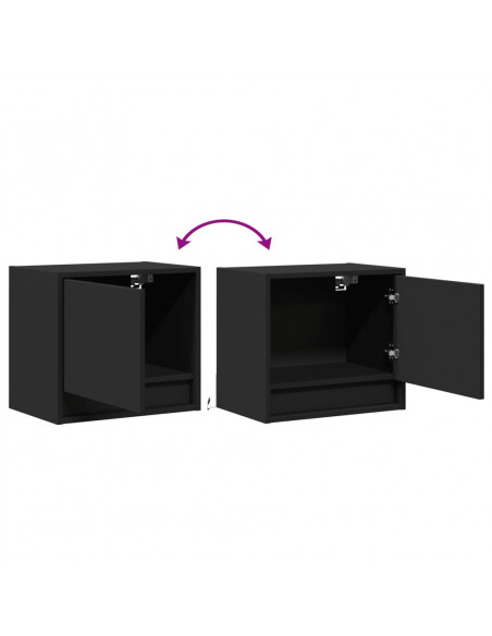 Comodini a Parete con Luci LED 2 pz Neri