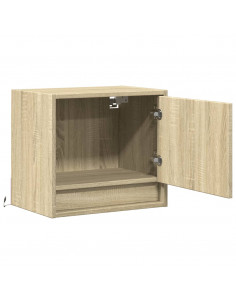 Comodino a Parete con luci LED Rovere Sonoma 2