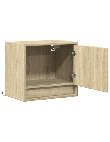 Comodino a Parete con luci LED Rovere Sonoma