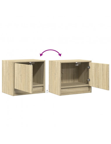 Comodino a Parete con luci LED Rovere Sonoma