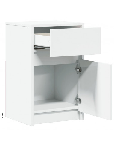 Comodini con Luci LED 2pz Bianchi in Legno Multistrato