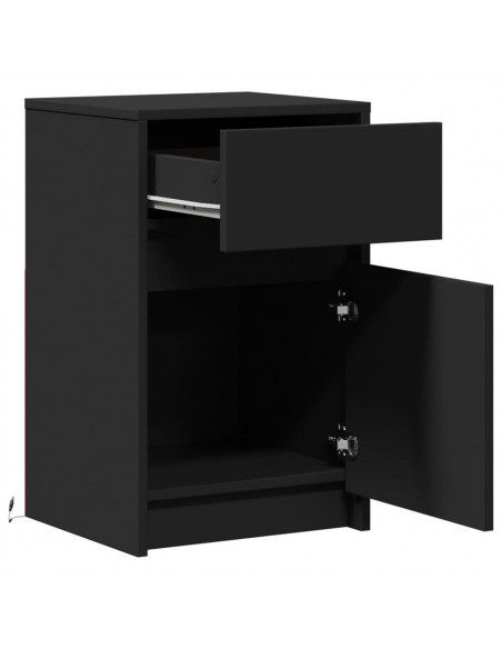 Comodini con Luci LED 2pz Neri in Legno Multistrato