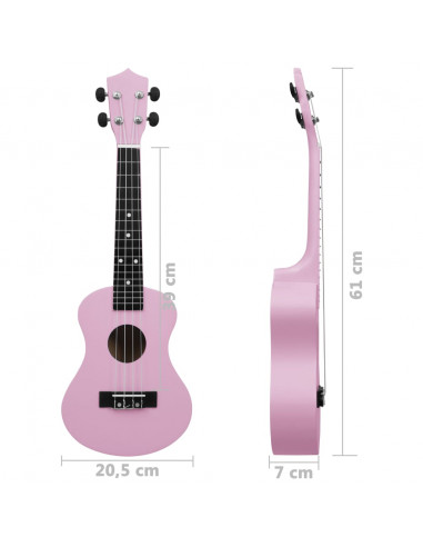 Set Ukulele Soprano con Borsa per Bambini Rosa 23"