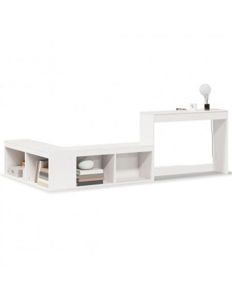 Comodino con Scrivania Bianco 222x107x75 cm in Legno di Pino