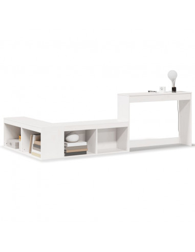 Comodino con Scrivania Bianco 232x122x75 cm in Legno di Pino