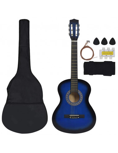 Set Chitarra Classica 8 pz Bambini e Principianti Blu 3/4 36"