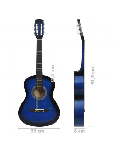 Set Chitarra Classica 8 pz Bambini e Principianti Blu 3/4 36"