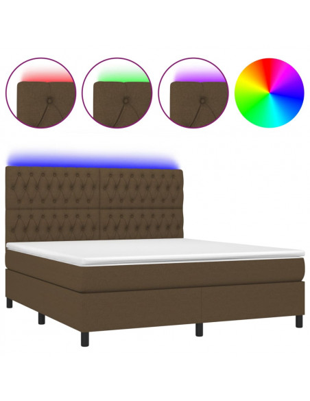 Letto a Molle Materasso e LED MarroneScuro 180x200cm in Tessuto