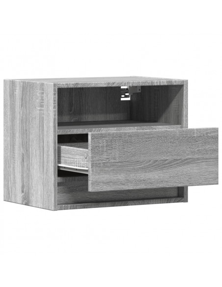 Comodini a Parete con luci LED 2 pz Grigio Sonoma