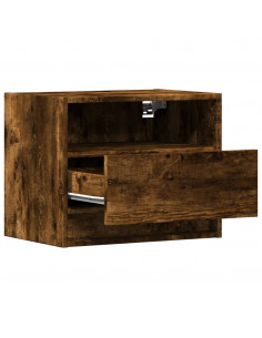 Comodini a Parete con luci LED 2 pz Rovere Fumo 2
