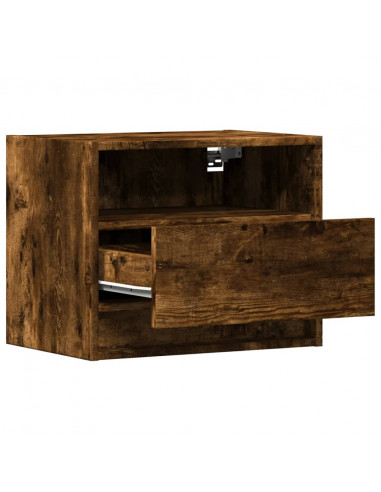 Comodini a Parete con luci LED 2 pz Rovere Fumo