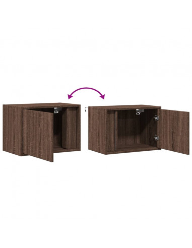 Comodini a Parete con luci LED 2 pz Rovere Marrone
