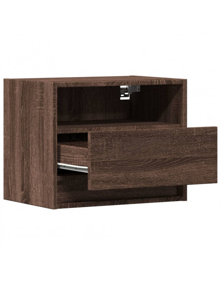 Comodini a Parete con luci LED 2 pz Rovere Marrone