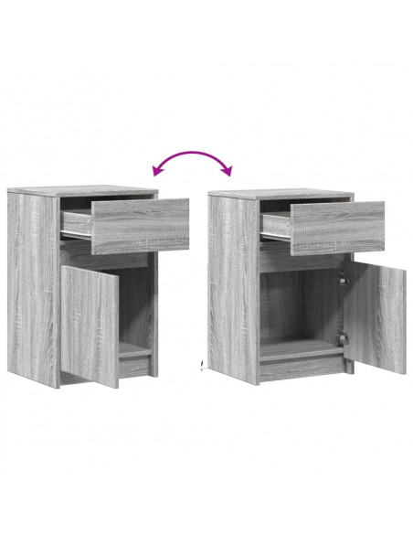 Comodini con Luci LED 2pz Grigio Sonoma in Legno Multistrato