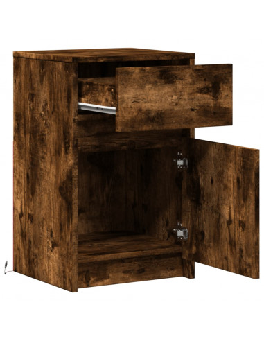 Comodini con Luci LED 2pz Rovere Fumo in Legno Multistrato