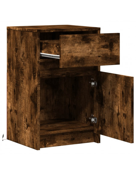 Comodini con Luci LED 2pz Rovere Fumo in Legno Multistrato