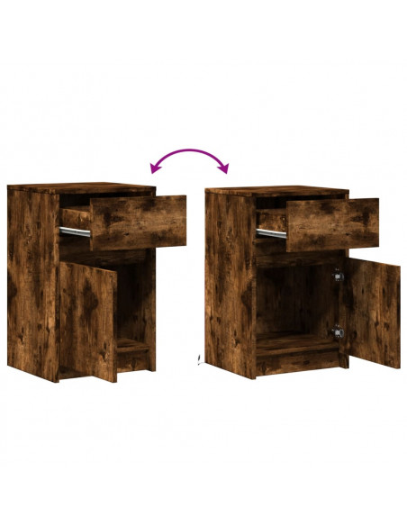 Comodini con Luci LED 2pz Rovere Fumo in Legno Multistrato