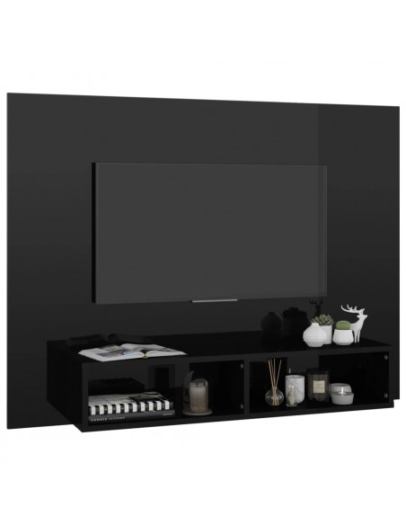 Mobile TV a Muro Nero Lucido 120x23,5x90 cm Legno Multistrato