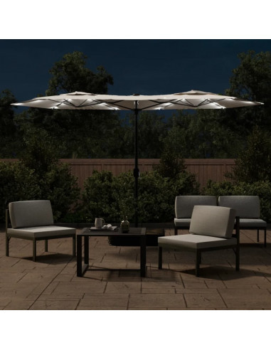 Ombrellone a Doppia Testa con LED Bianco Sabbia 316x240 cm