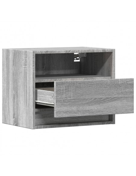 Comodino a Parete con luci LED Grigio Sonoma